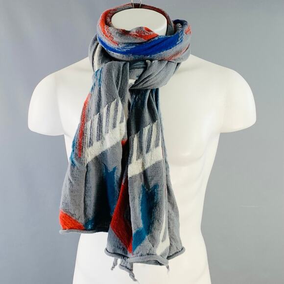 KAPITAL Grey Blue Orange Abstract Oversized Wool Scarf - Picture 1 of 6